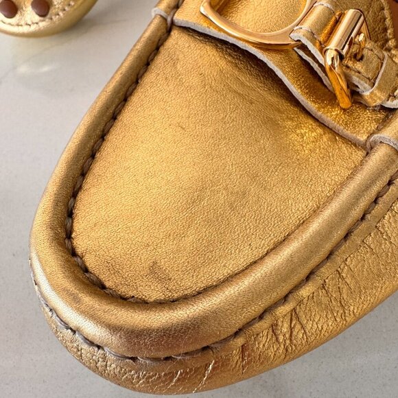 Ralph Lauren Purple Label Laine Driving Flats Gold Nappa Leather - Picture 8 of 11